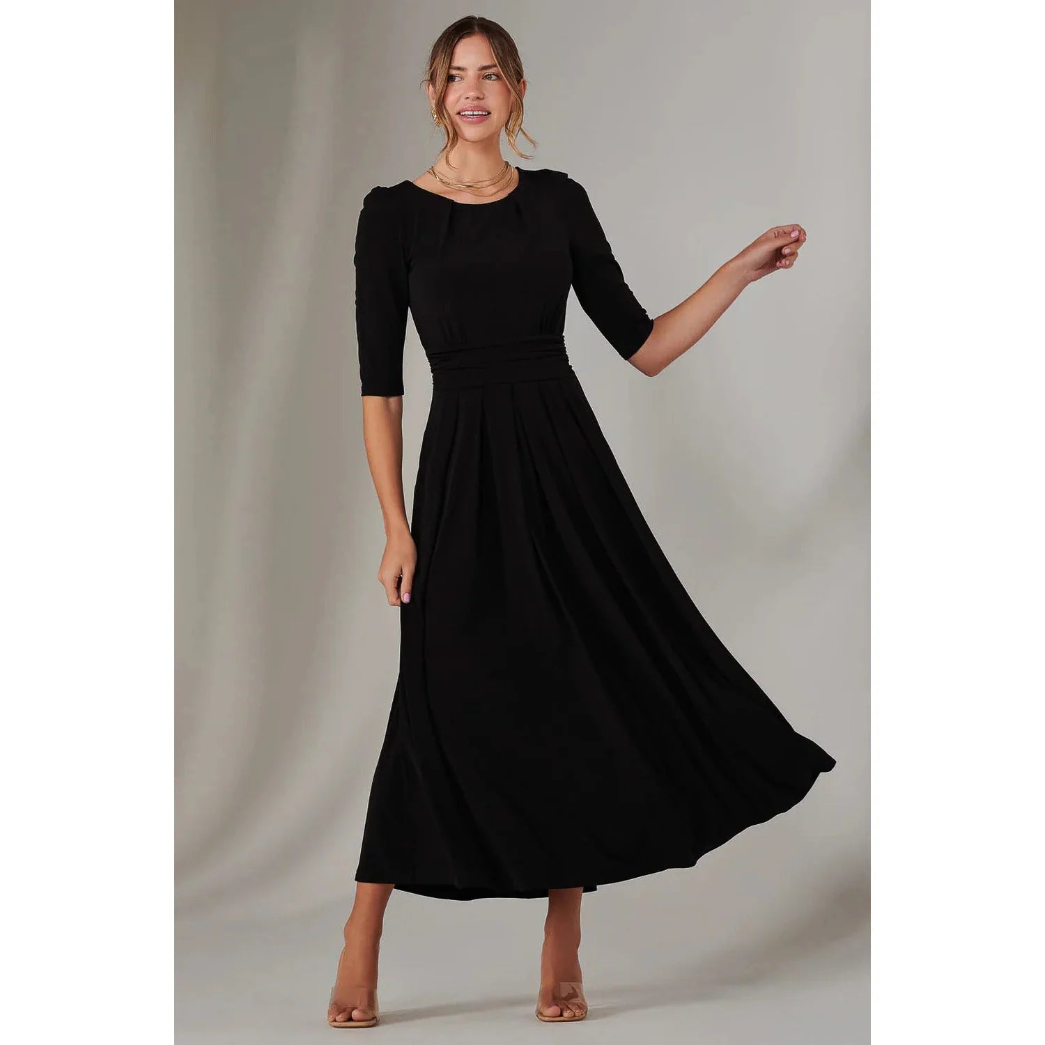 Jolie Moi 3/4 Sleeve Black Midaxi Dress