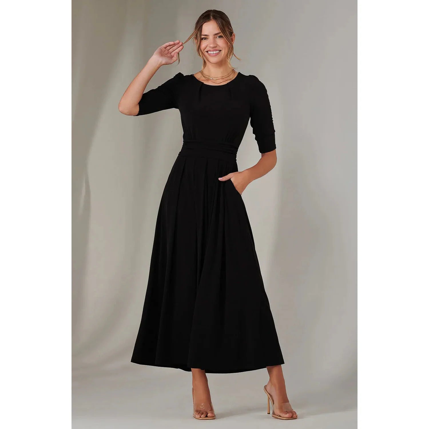 Jolie Moi 3/4 Sleeve Black Midaxi Dress