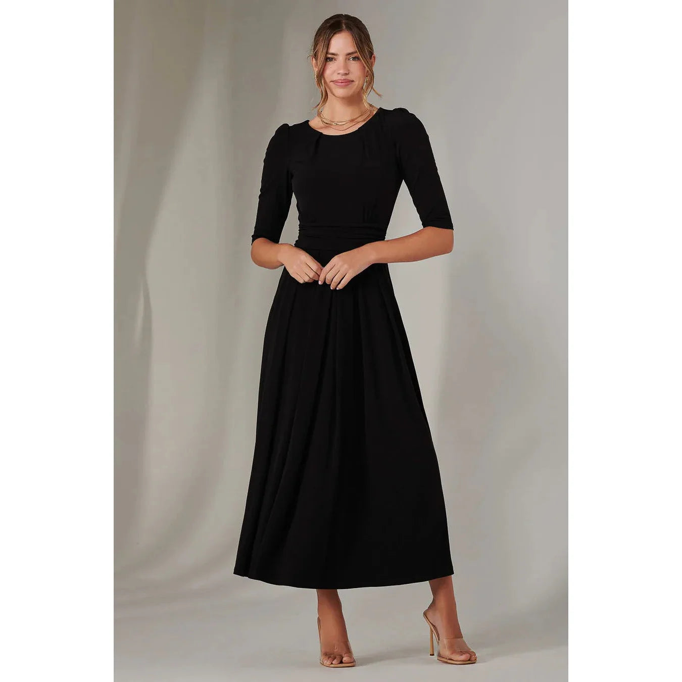 Jolie Moi 3/4 Sleeve Black Midaxi Dress