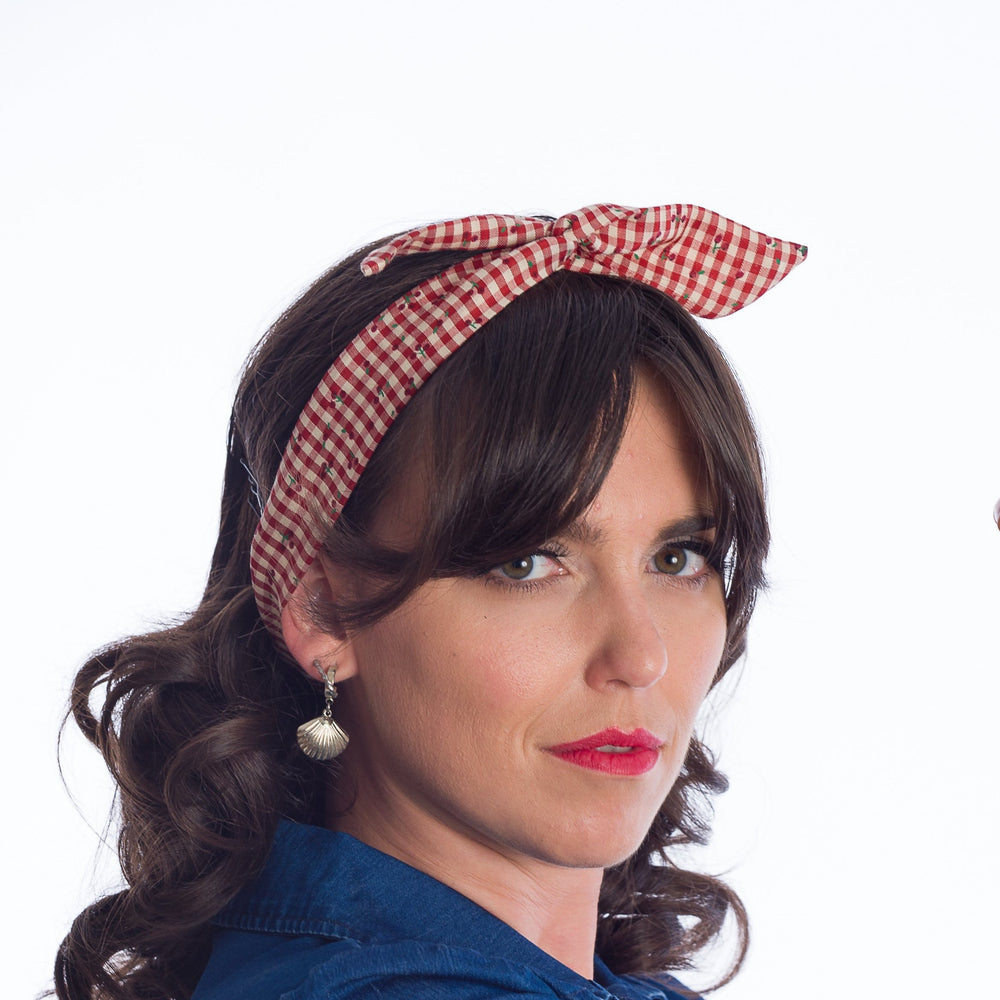 Red And White Gingham Cherry Print Headband