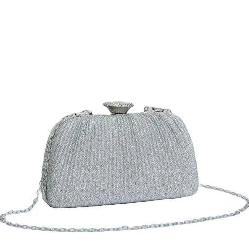 Shimmering Silver Evening Clutch Bag With Large Clasp
