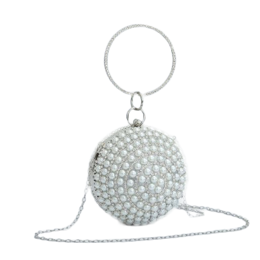 Silver and Pearl Orb Evening Handbag with Top Ring Handle