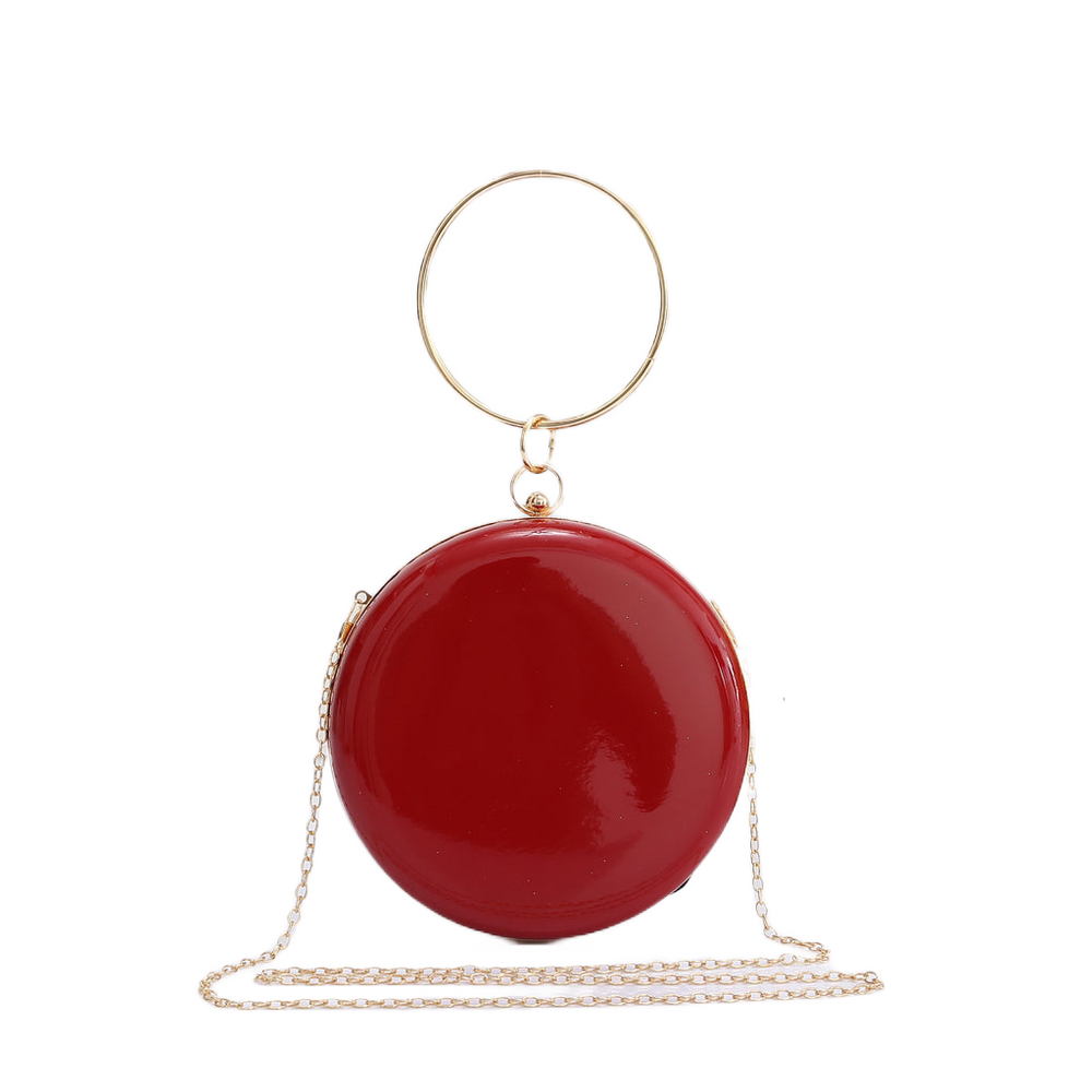 Poppy Red Round Clutch Bag With Gold Handle and Clasp