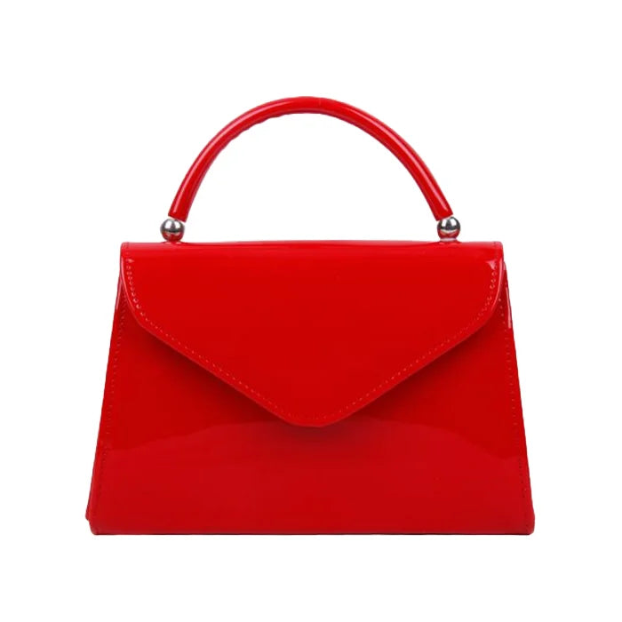 Poppy Red Classic Trapezium Shape Handbag With Top Handle