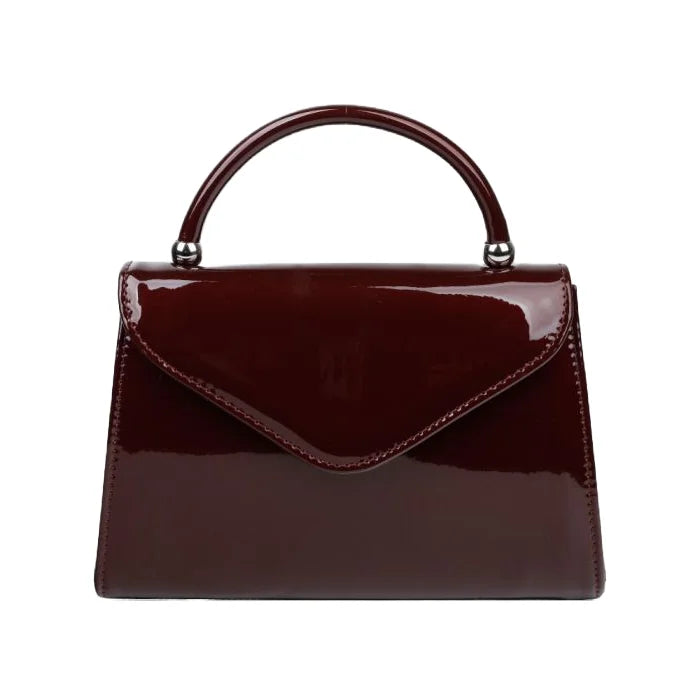 Burgundy Classic Trapezium Shape Handbag With Top Handle