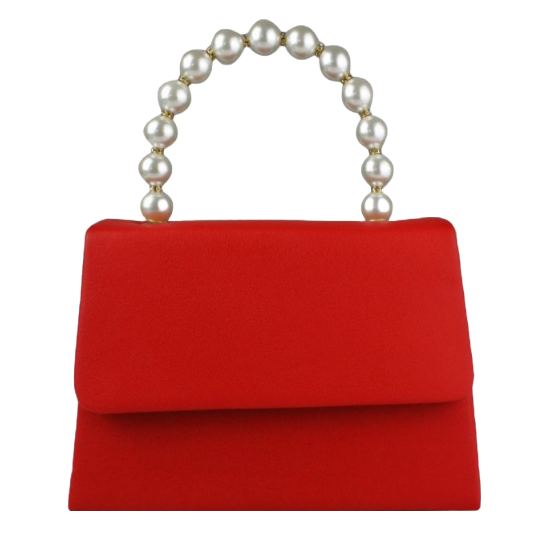 Pearl Bead Handle Red Clutch Handbag