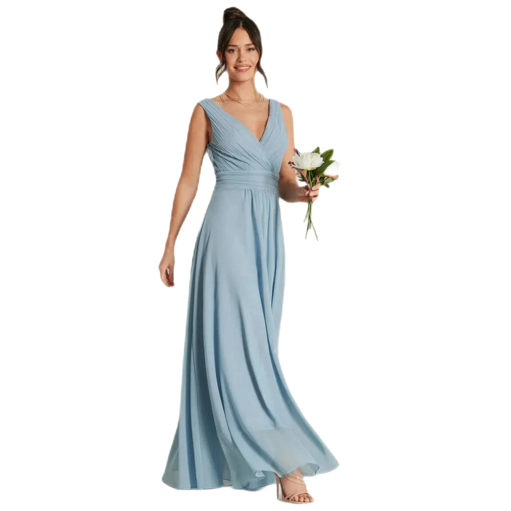Jolie Moi Pale Blue V-Neck Pleated Bodice Maxi Dress