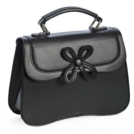 Black Handbag with Flower Applique Detail Handbag