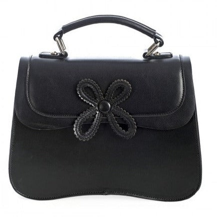 Black Handbag with Flower Applique Detail Handbag