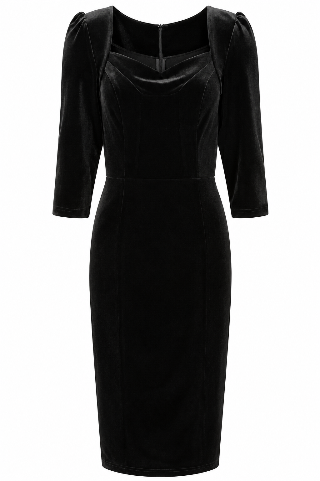 1950s Style Black Velvet Wiggle Dress Sweetheart Neck