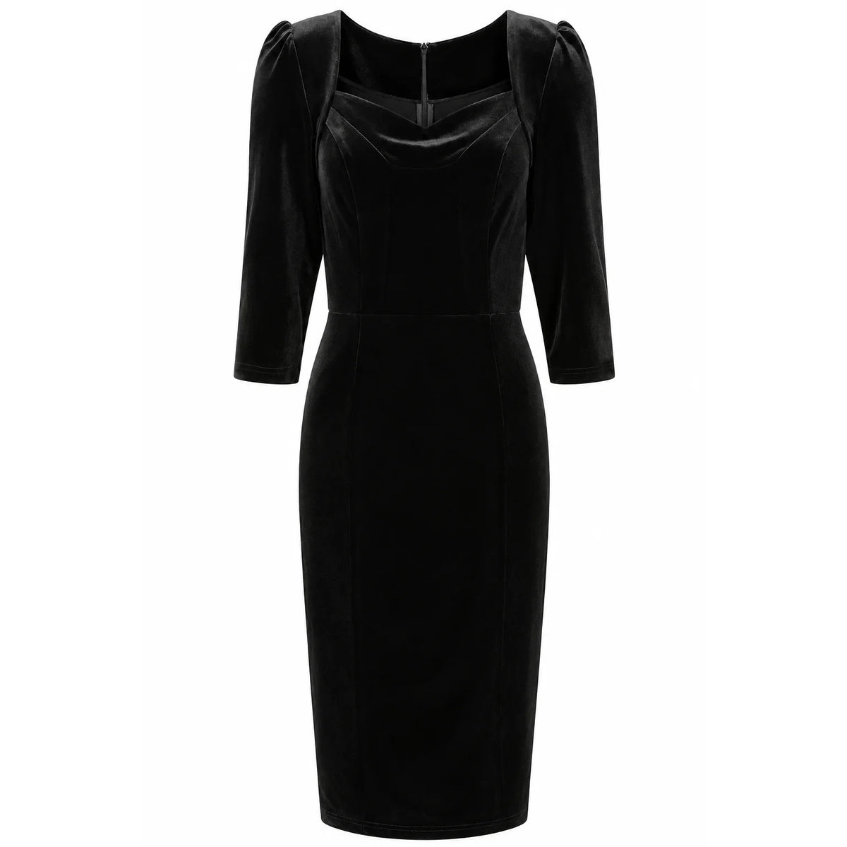 1950s Style Black Velvet Wiggle Dress Sweetheart Neck