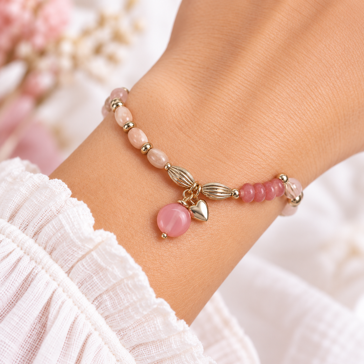 Summer Pinks Beaded Rose-Gold Tone Bracelet