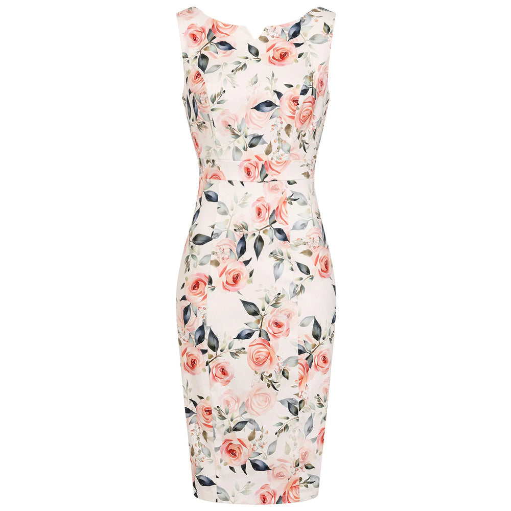 Soft Pink Floral Classic 40s Vintage Wiggle Dress