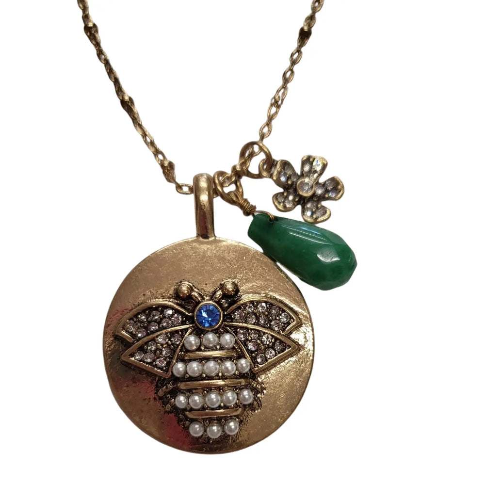 Gold And Pearl Bee Long Chain Necklace