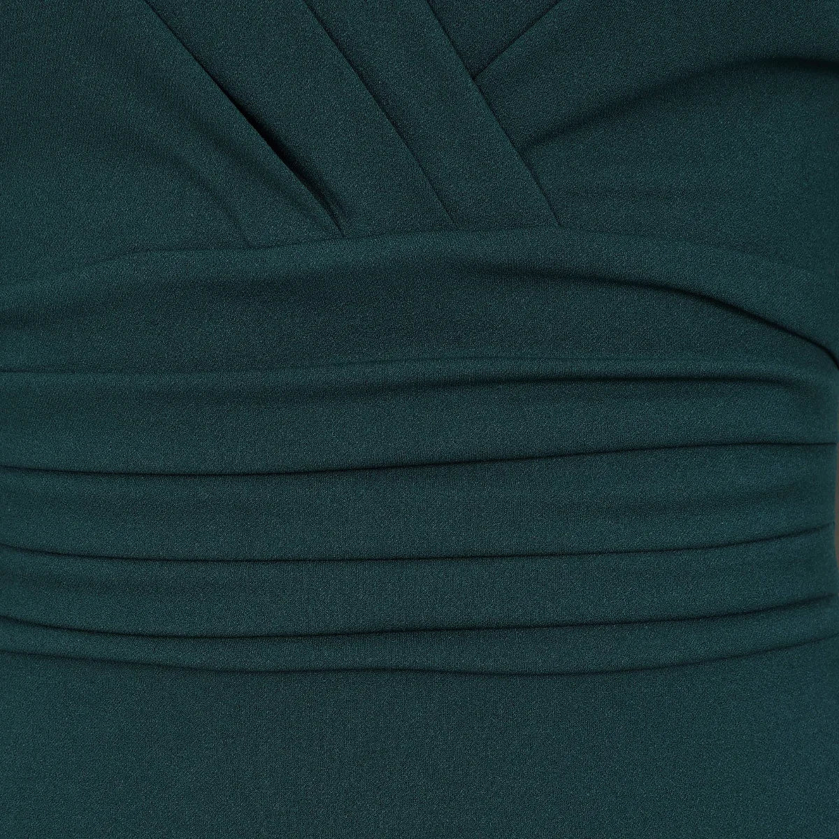 Forest Green 3/4 Sleeve Deep V Bodycon Ruched Waist Wiggle Dress