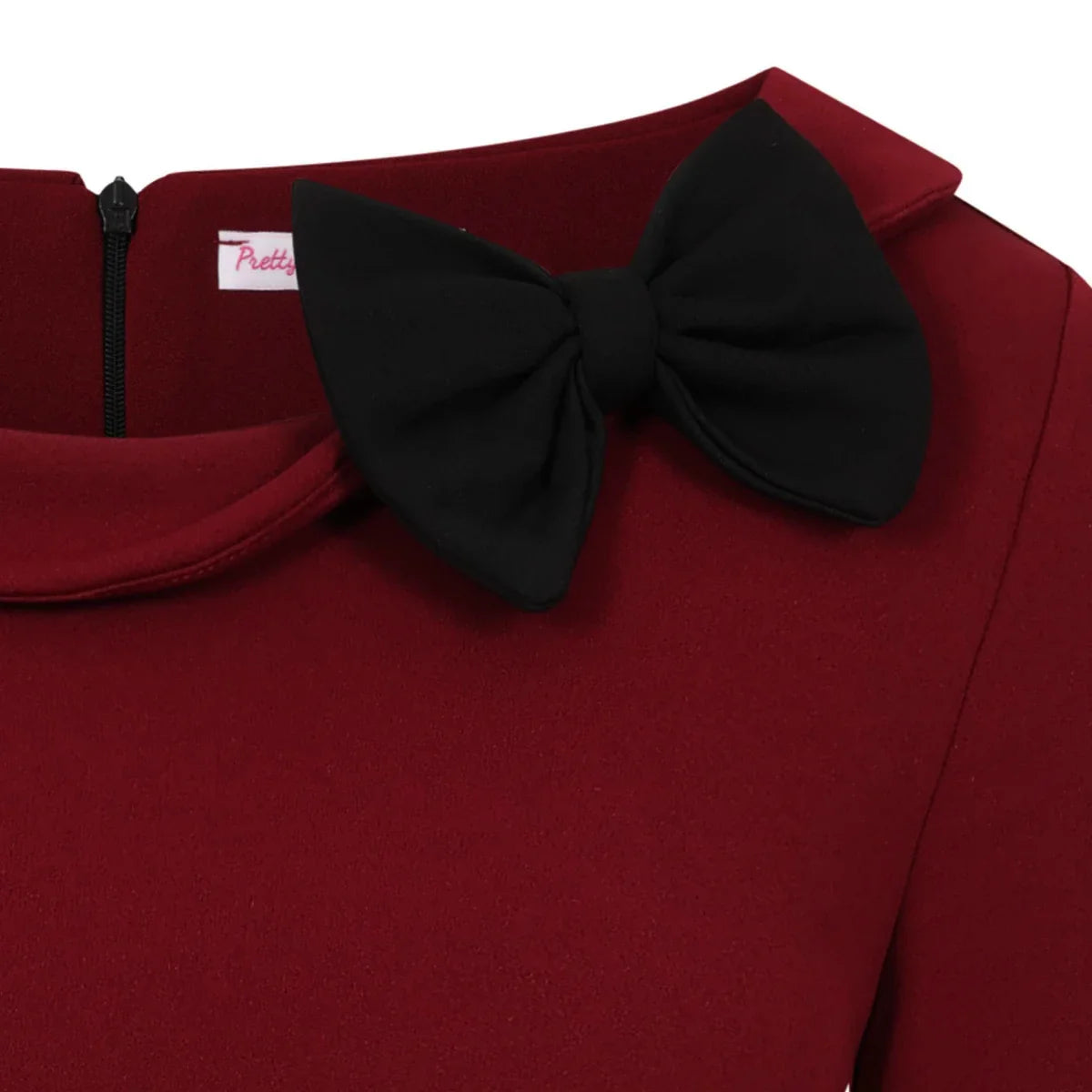 Wine Black 3/4 Sleeve Belted Bow Pencil Dress