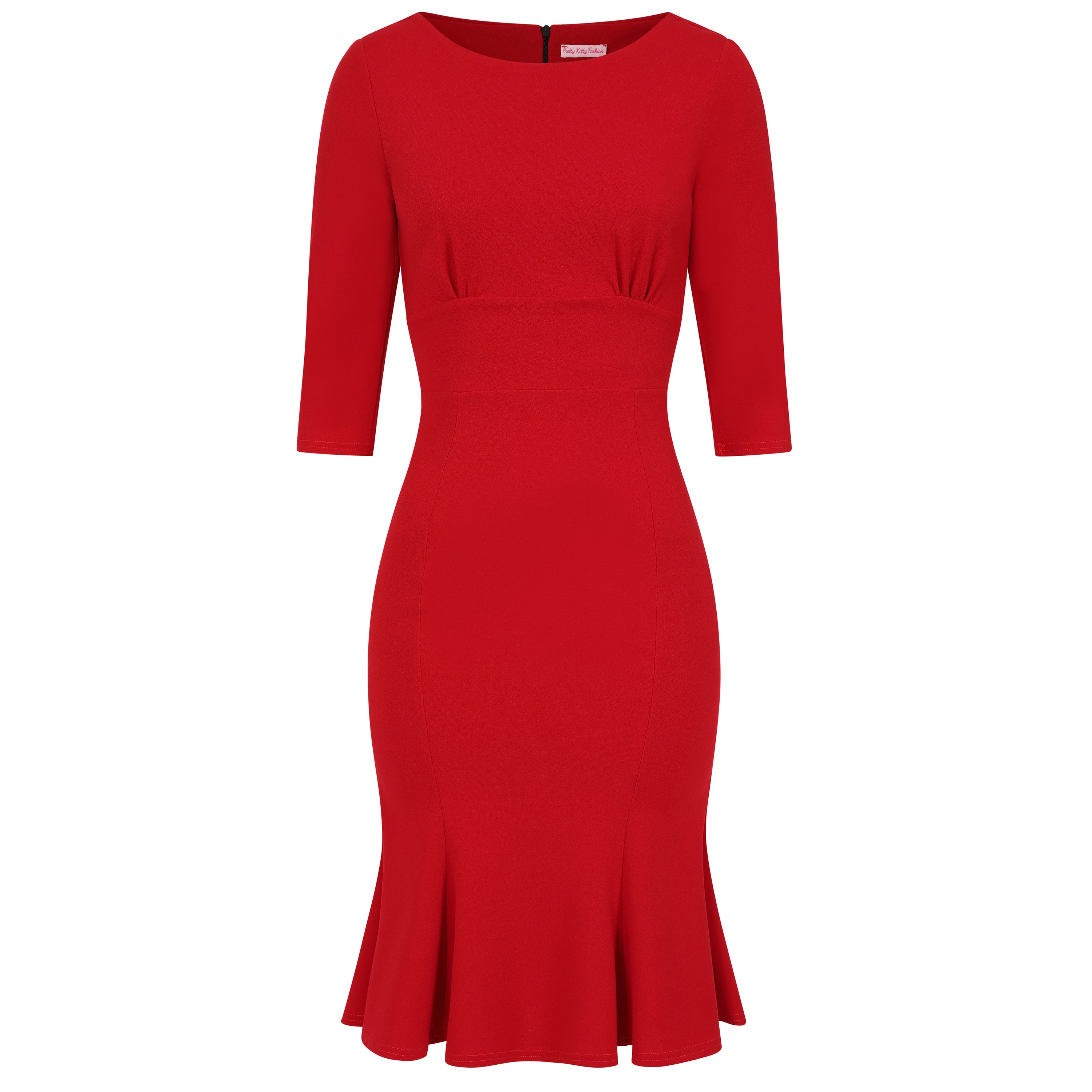 Red 1940's Vintage 3/4 Sleeve Bodycon Peplum Hem Dress