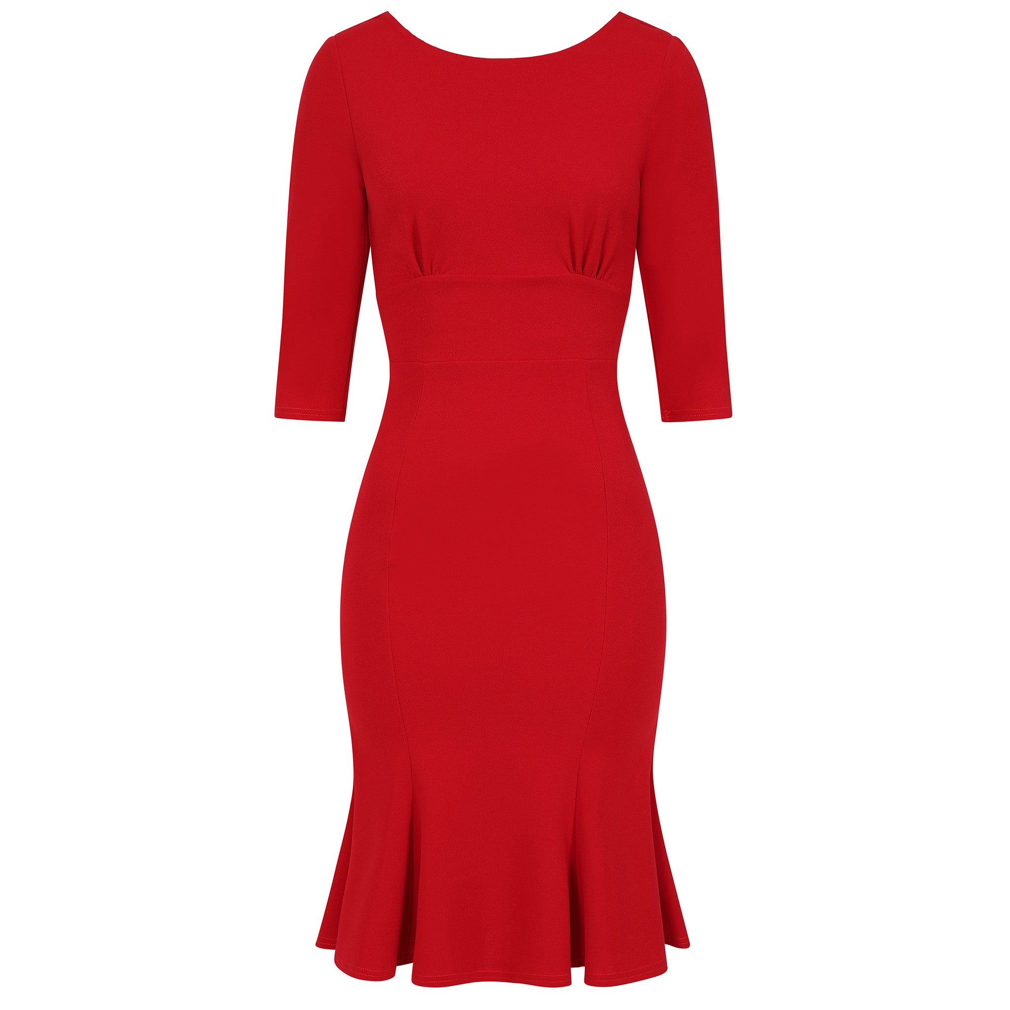 Red 1940's Vintage 3/4 Sleeve Bodycon Peplum Hem Dress