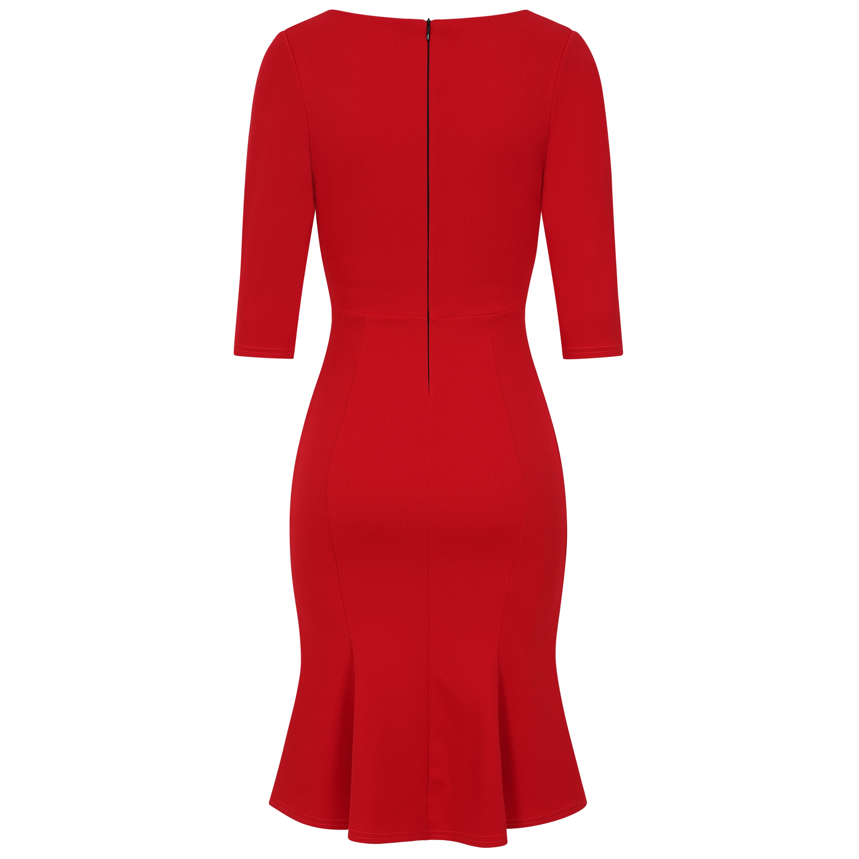 Red 1940's Vintage 3/4 Sleeve Bodycon Peplum Hem Dress