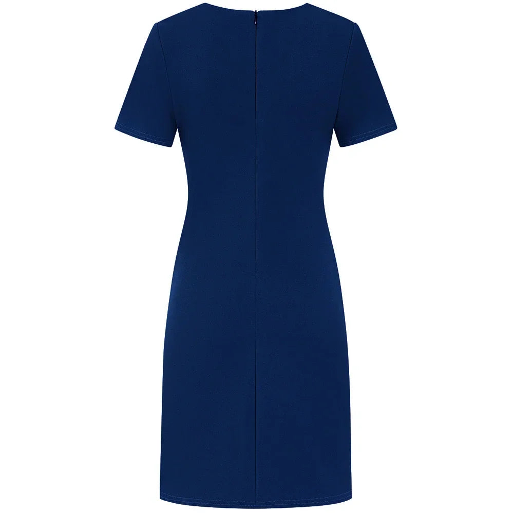 Navy Blue Short Sleeve 1940s Shift Dress