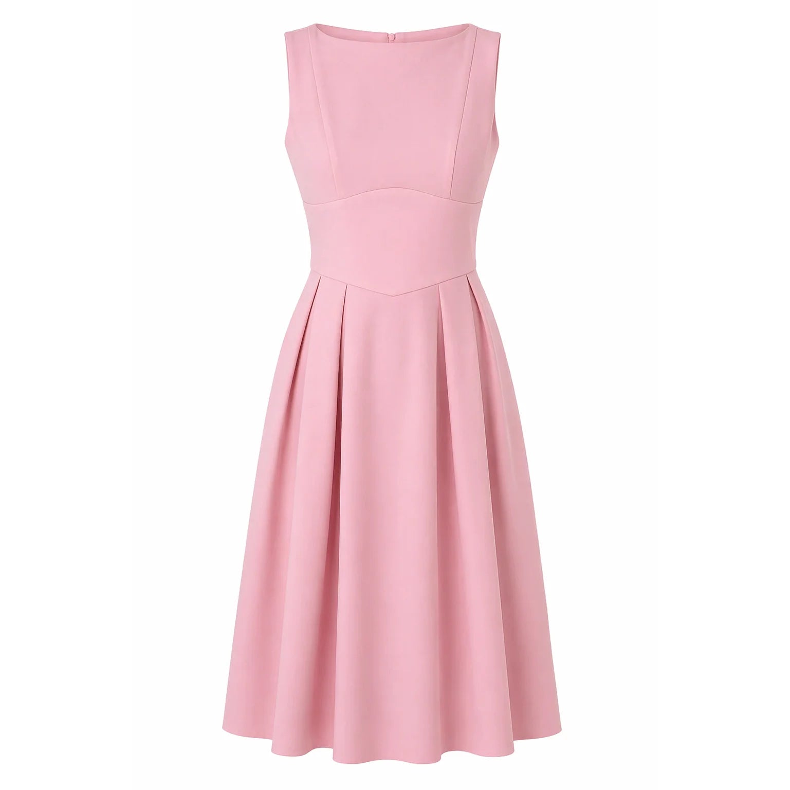 Pink Sleeveless Midi Dress with Pockets – Vintage Inspired Fit & Flare Occasion Dress