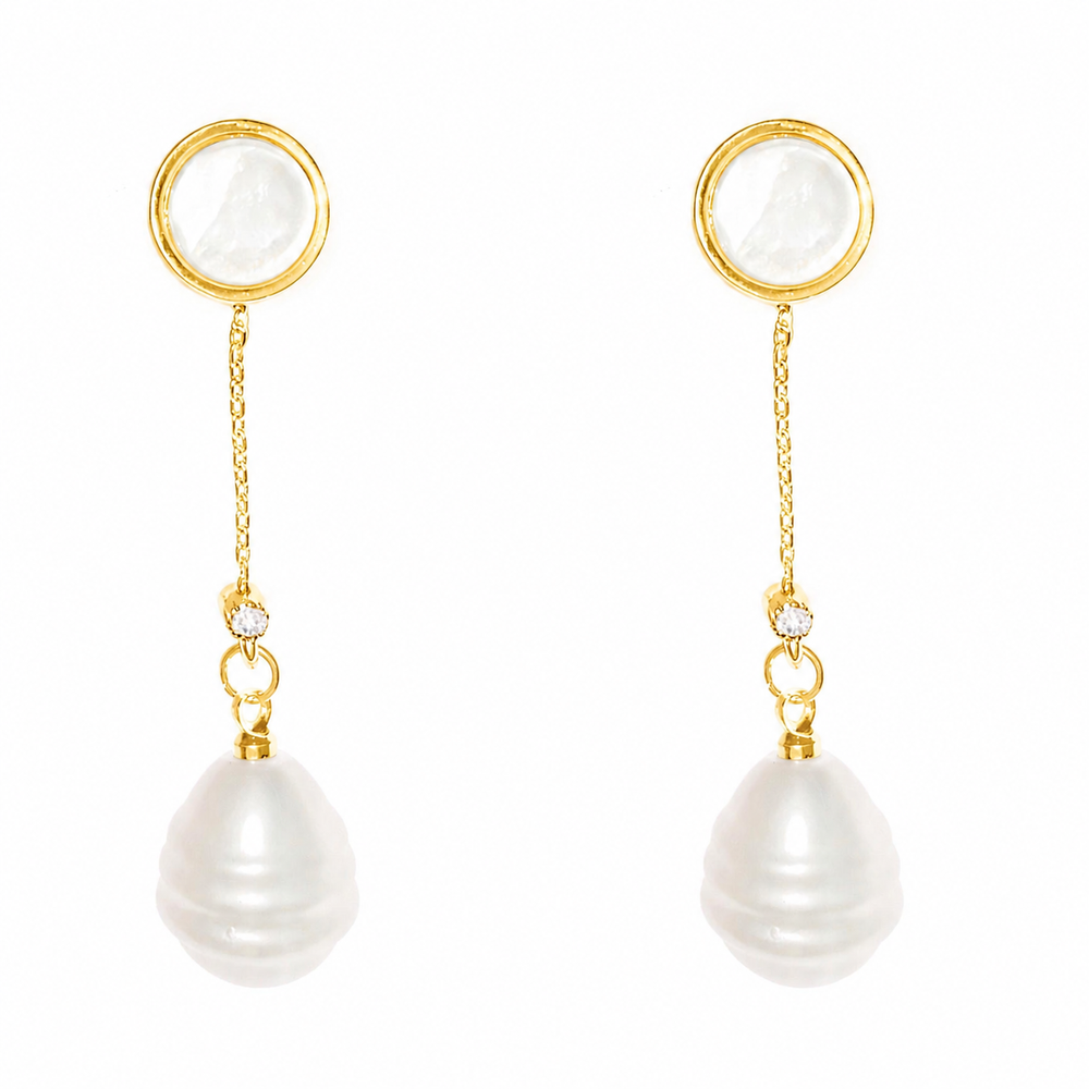 Elegant Pearl and Crystal Drop Earrings in Gold