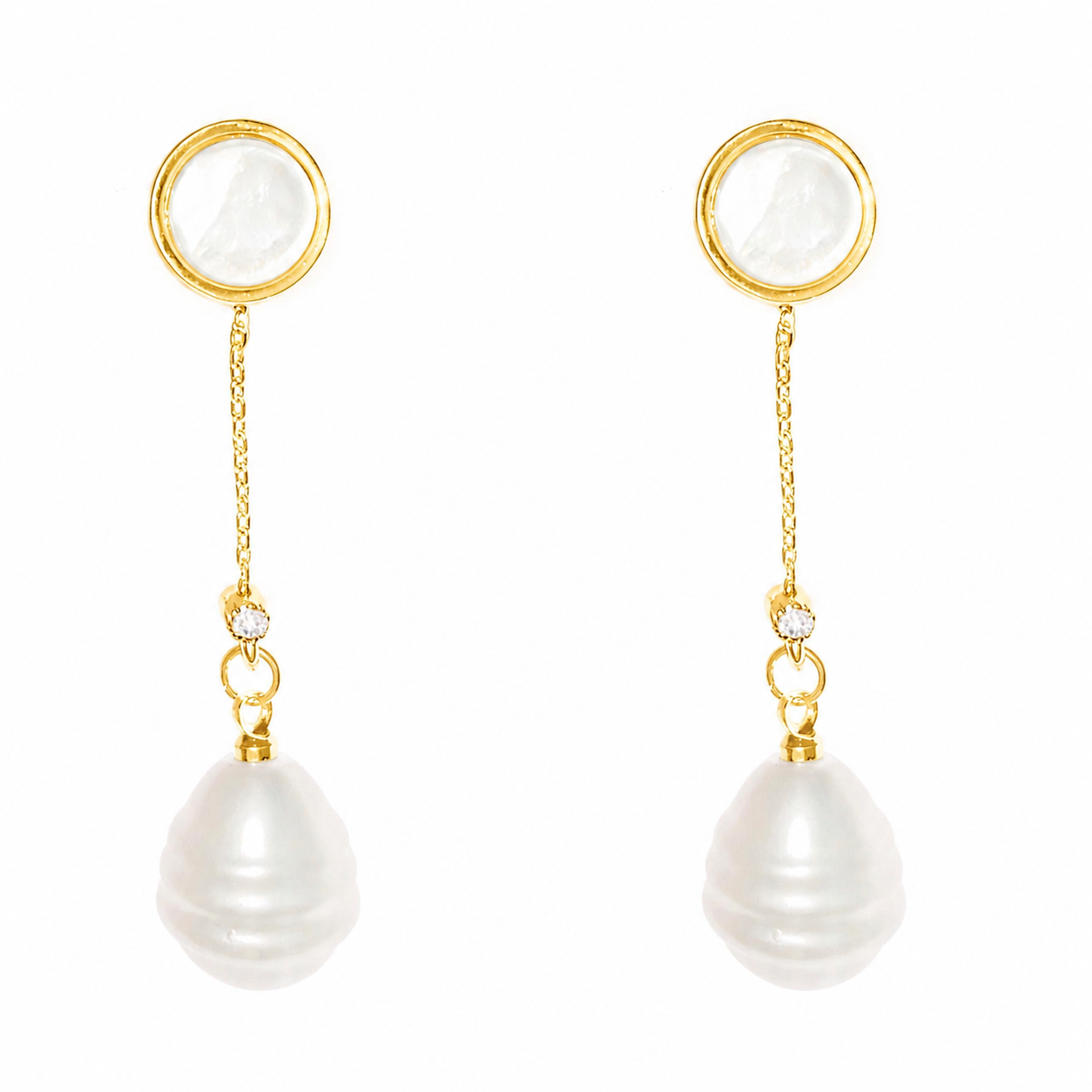 Elegant Pearl and Crystal Drop Earrings in Gold
