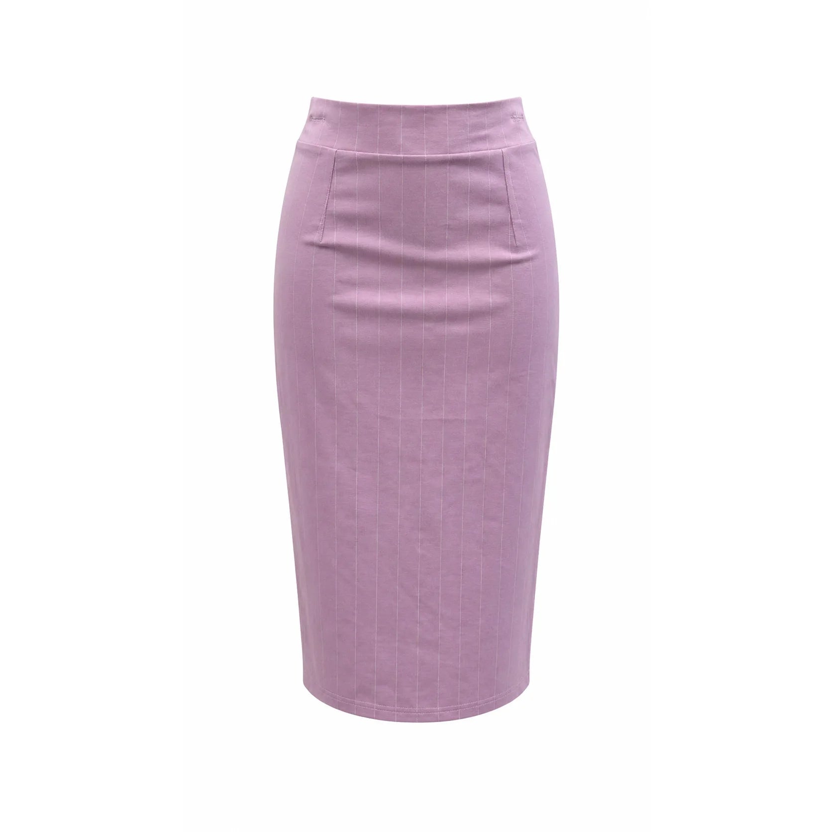 Dusky Pink Pinstripe Wiggle Skirt – High Waisted Pencil Skirt | Vintage Inspired Fit