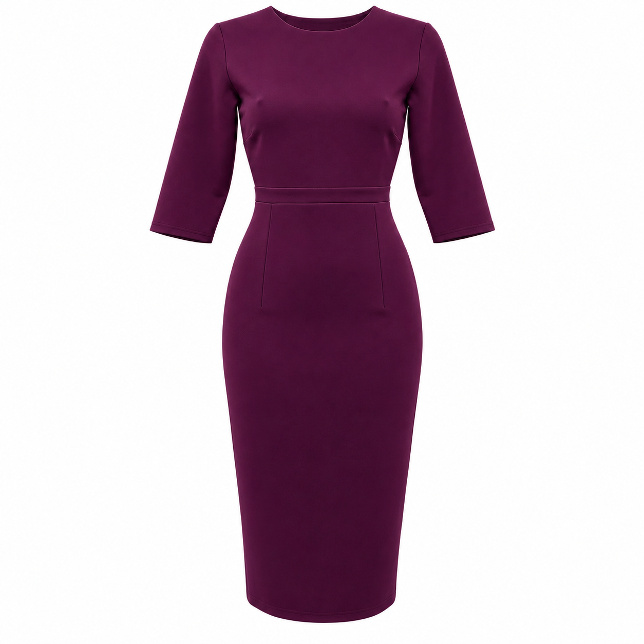 Purple Berry Vintage Style Pencil Dress – 3/4 Sleeve Midi Wiggle Dress