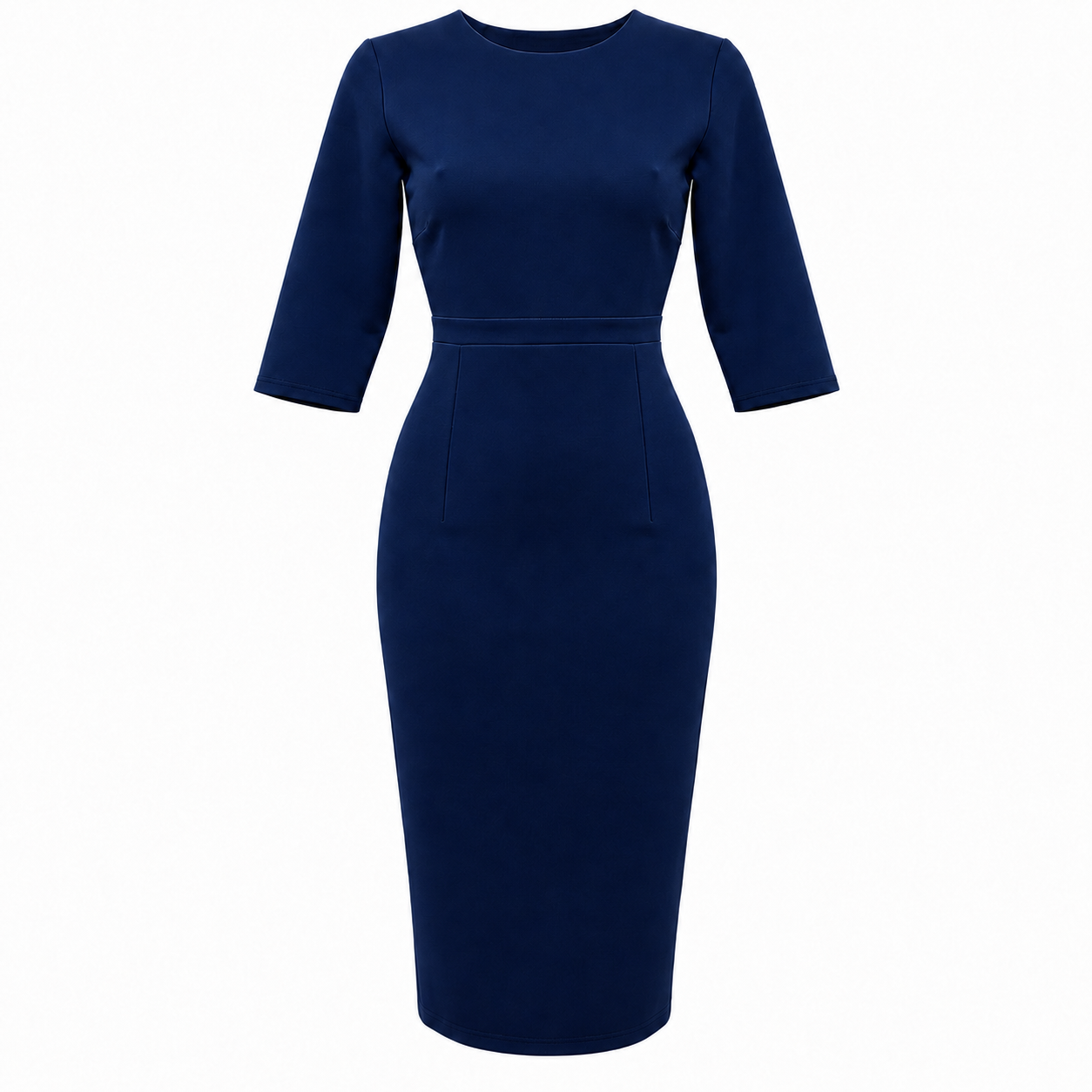 Navy Blue Vintage Style Pencil Dress – 3/4 Sleeve Midi Wiggle Dress