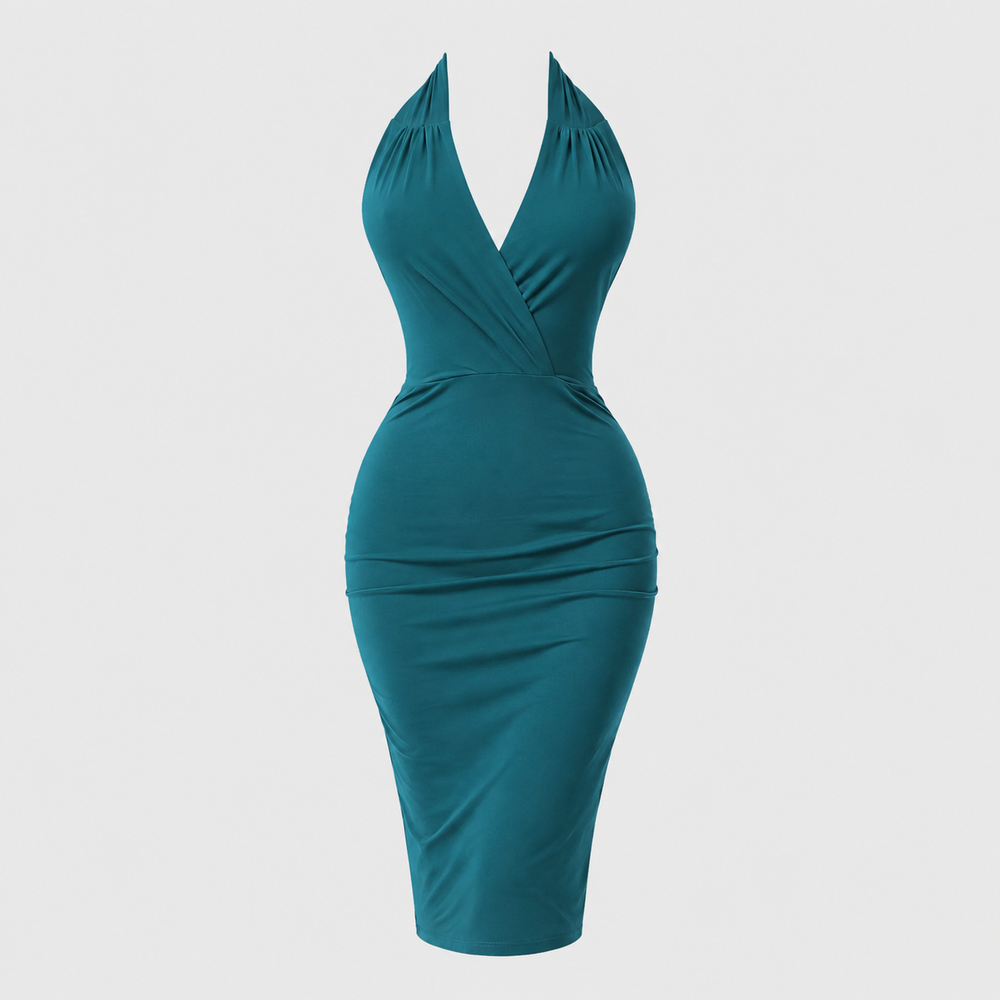 Teal 1940s Halterneck Wiggle Pencil Dress