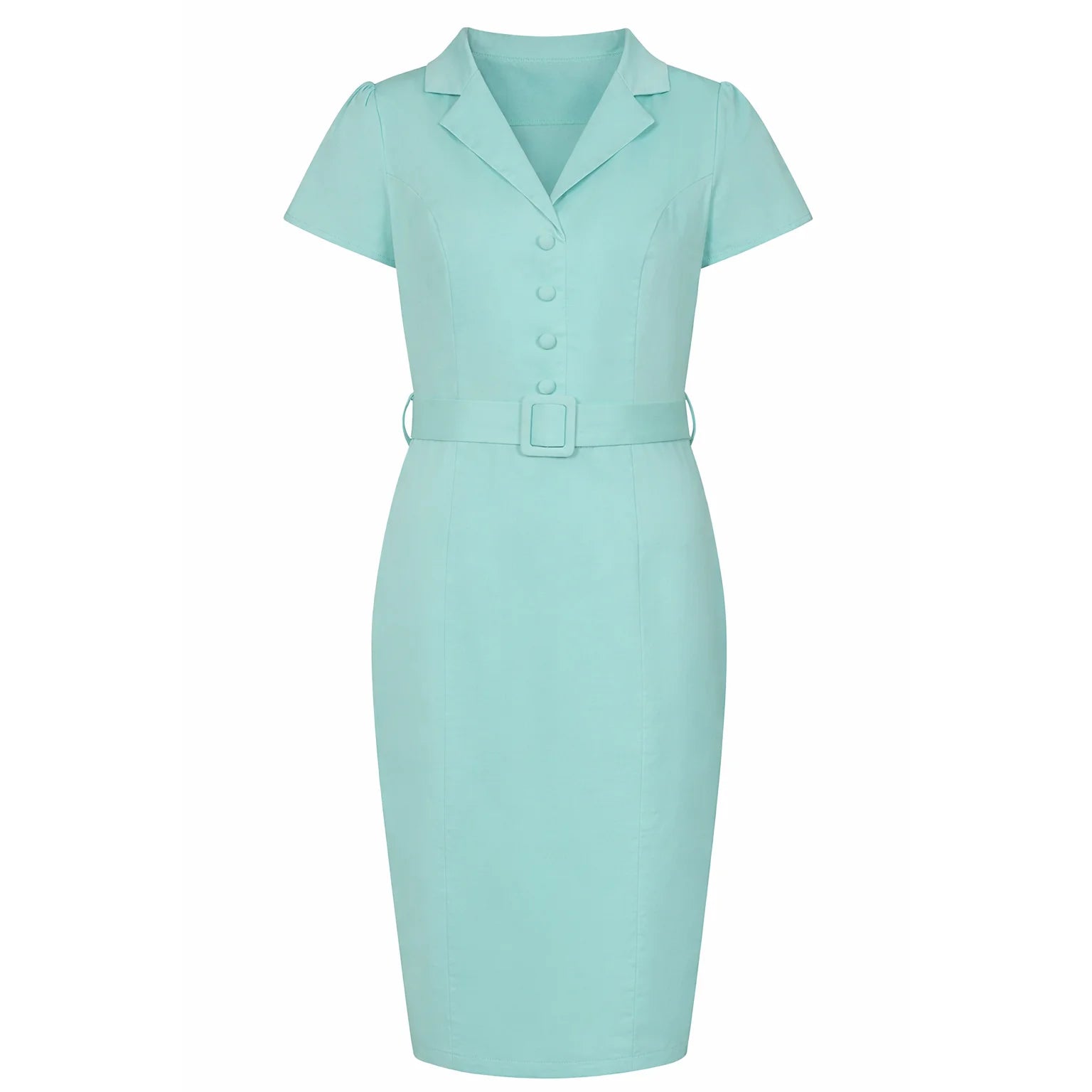 Mint Green Office Work Cap Sleeve 1940s Wiggle Dress With Belt