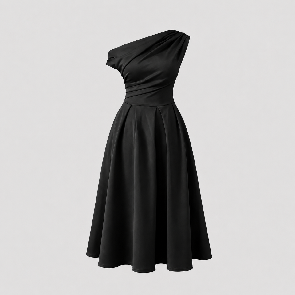 Black Asymmetric Off Shoulder Midi Dress With Pockets