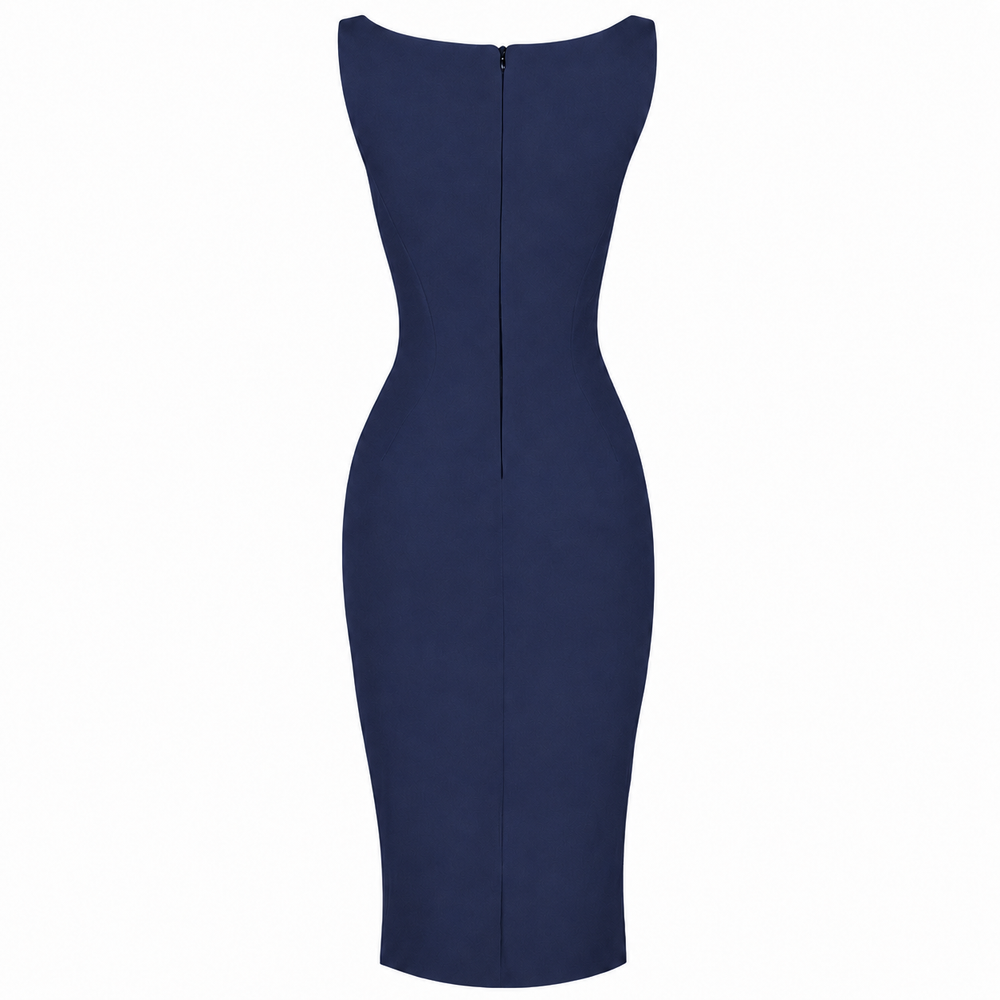 Navy Blue 40s Bodycon Sleeveless Hollywood Wiggle Dress