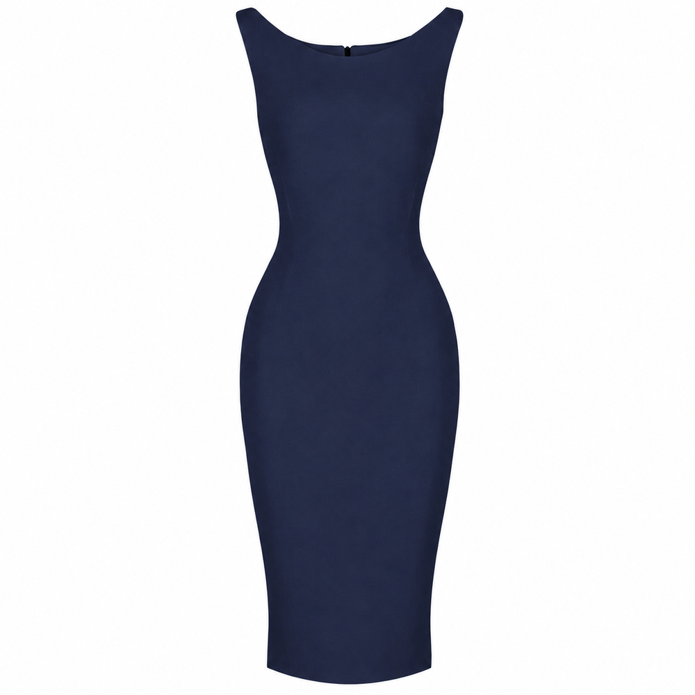 Navy Blue 40s Bodycon Sleeveless Hollywood Wiggle Dress