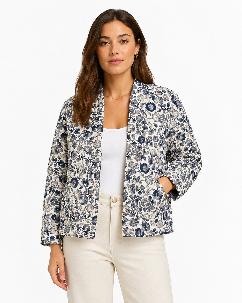 Vintage Blue Floral Quilted Blouson Jacket