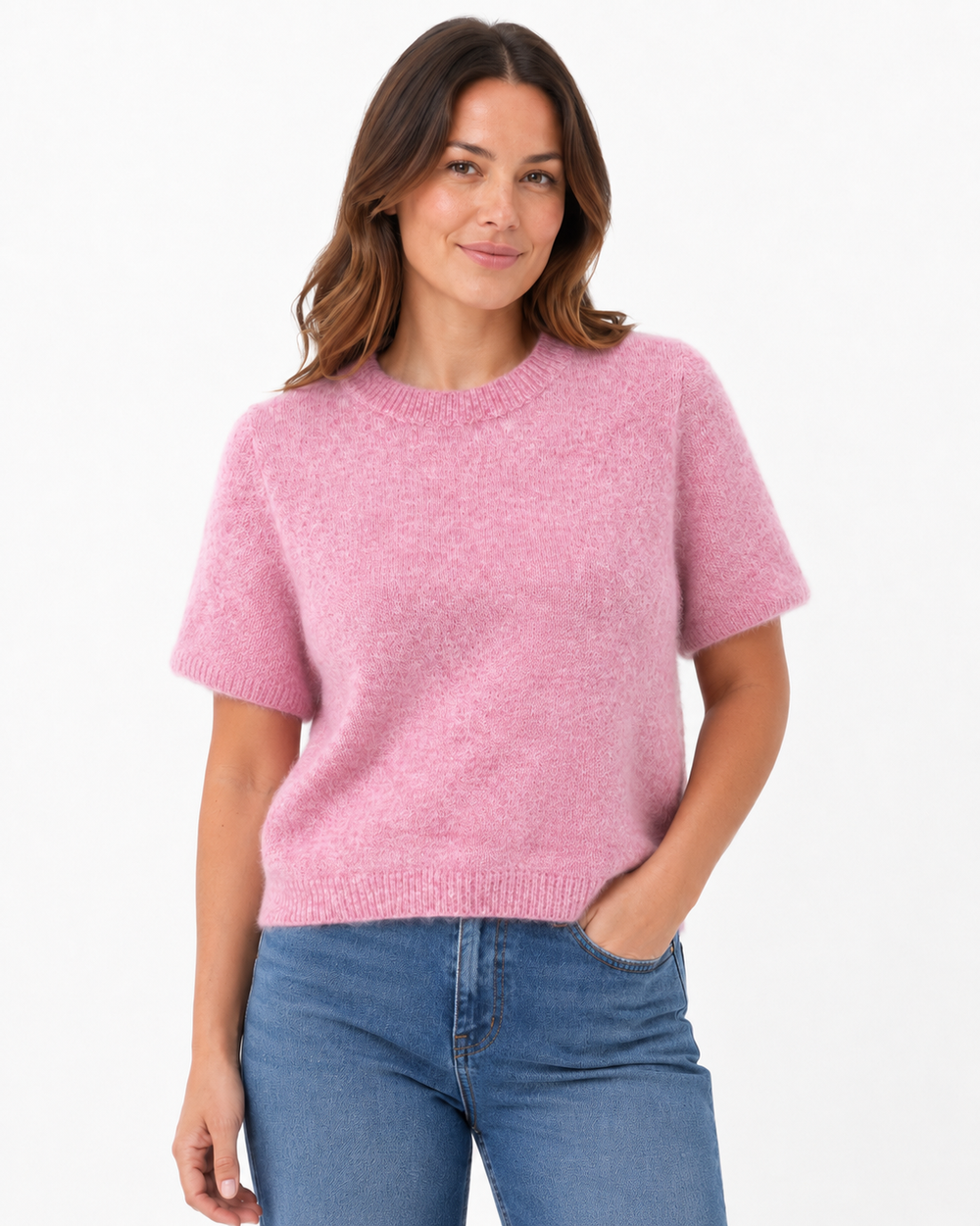 Vintage Pink Wool Mix Short Sleeve Knitted Jumper