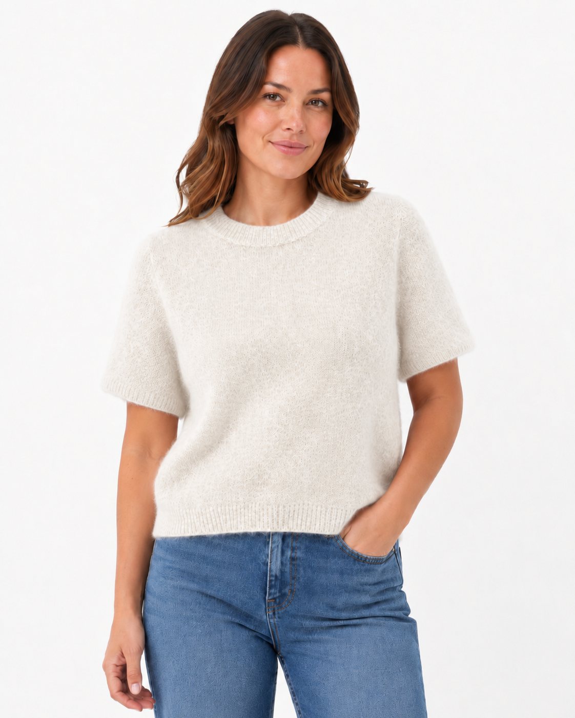 Vintage Ecru Cream Wool Mix Short Sleeve Knitted Jumper