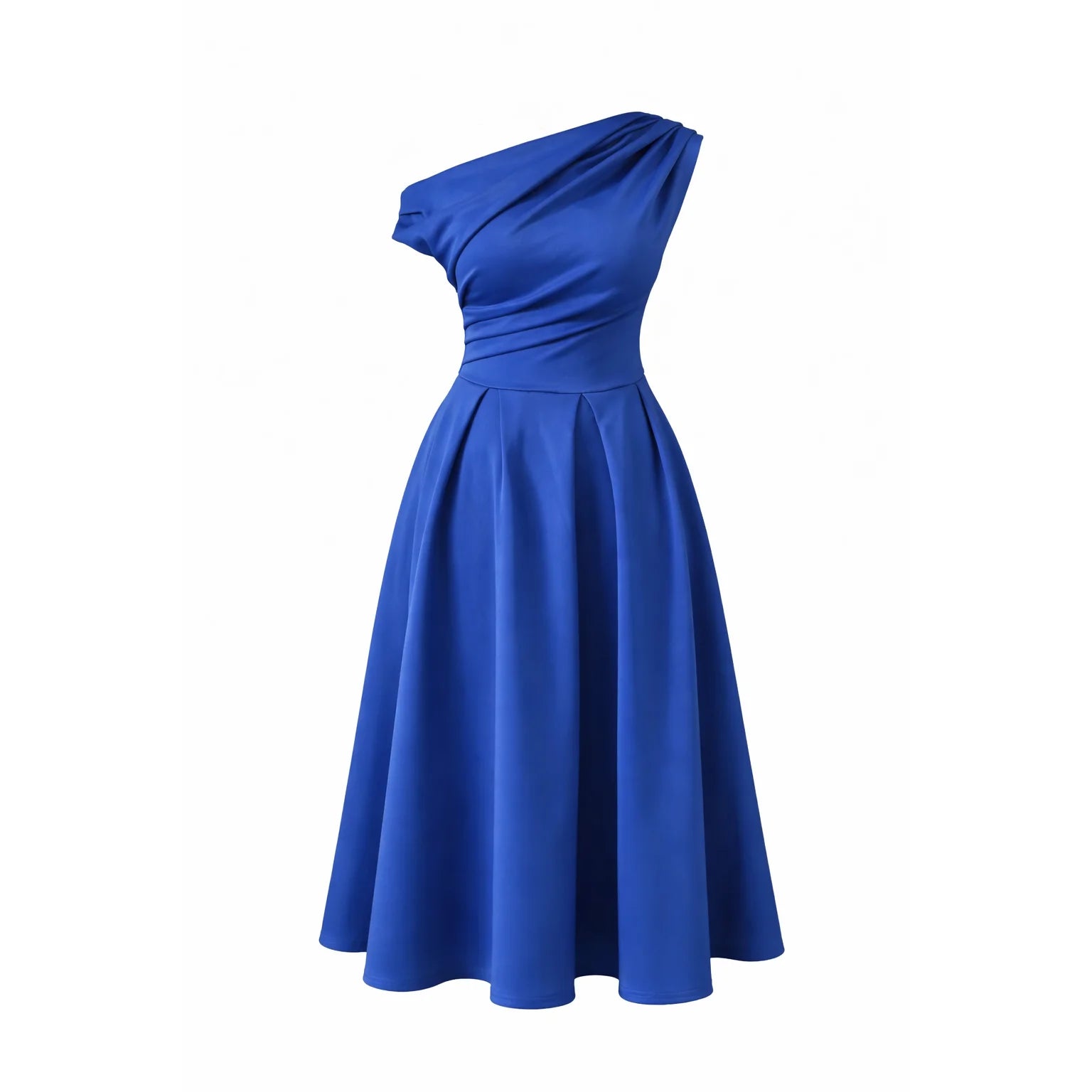 Asymmetric Off Shoulder Royal Blue Midi Dress With Pockets