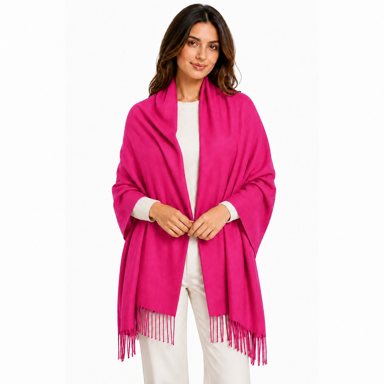 Fuschia Fringe Edged Pashmina Shawl