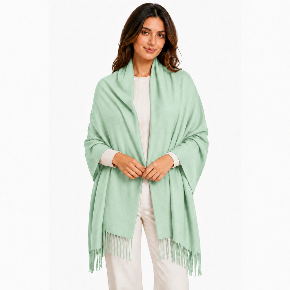 Mint Green Fringe Edged Pashmina Shawl