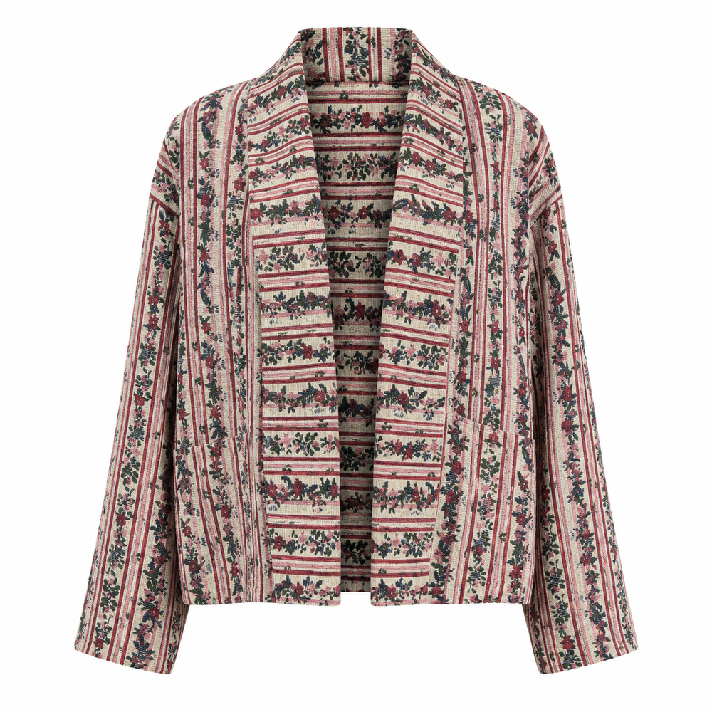Vintage Red Floral Stripe Blouson Layering Jacket