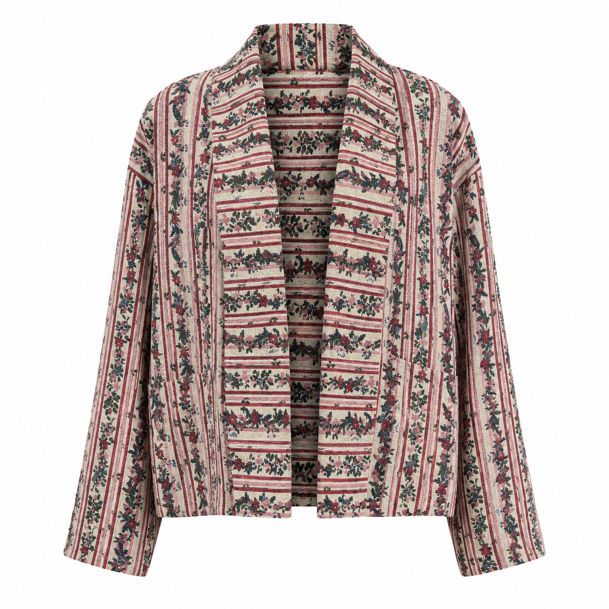 Vintage Red Floral Stripe Blouson Layering Jacket