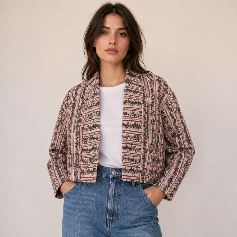 Vintage Red Floral Stripe Blouson Layering Jacket