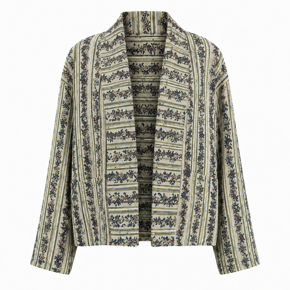 Vintage Green Floral Stripe Blouson Layering Jacket