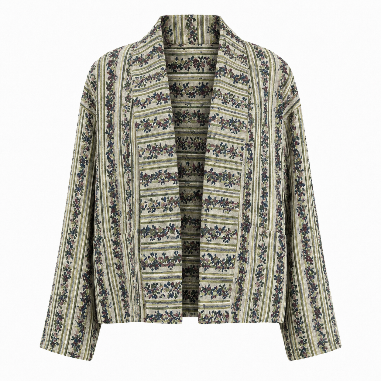 Vintage Green Floral Stripe Blouson Layering Jacket