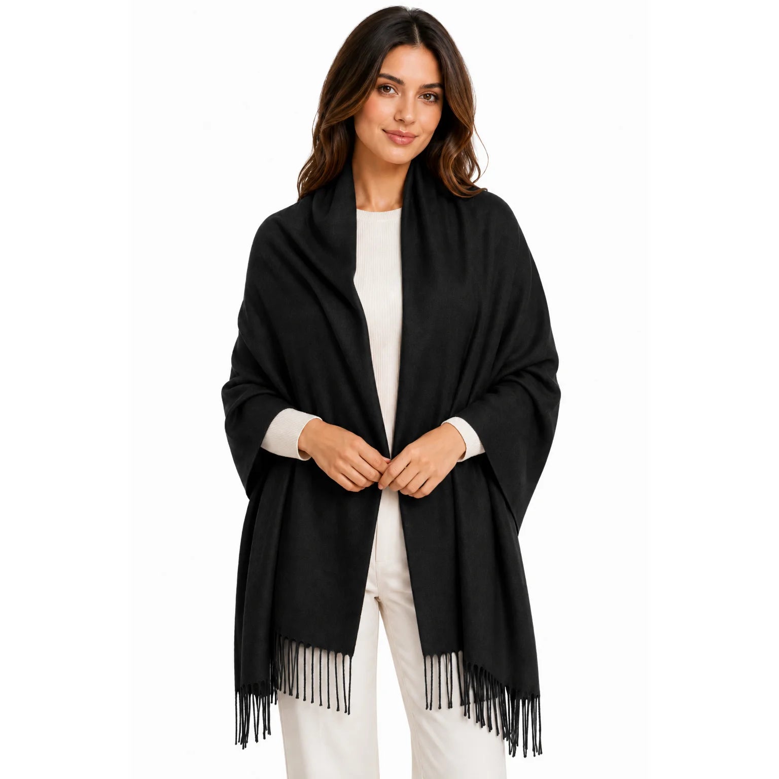 Black Fringe Edged Pashmina Shawl