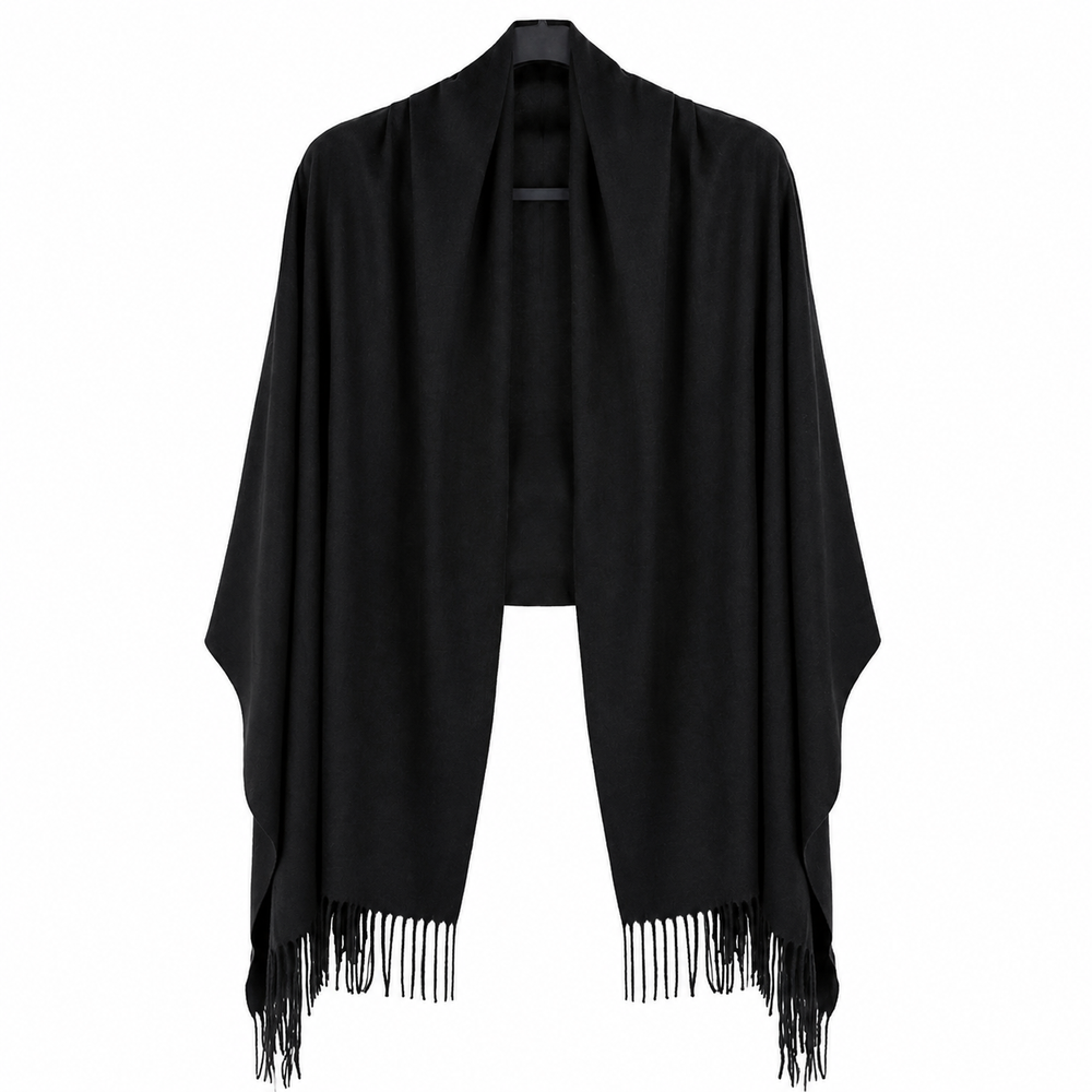 Black Fringe Edged Pashmina Shawl