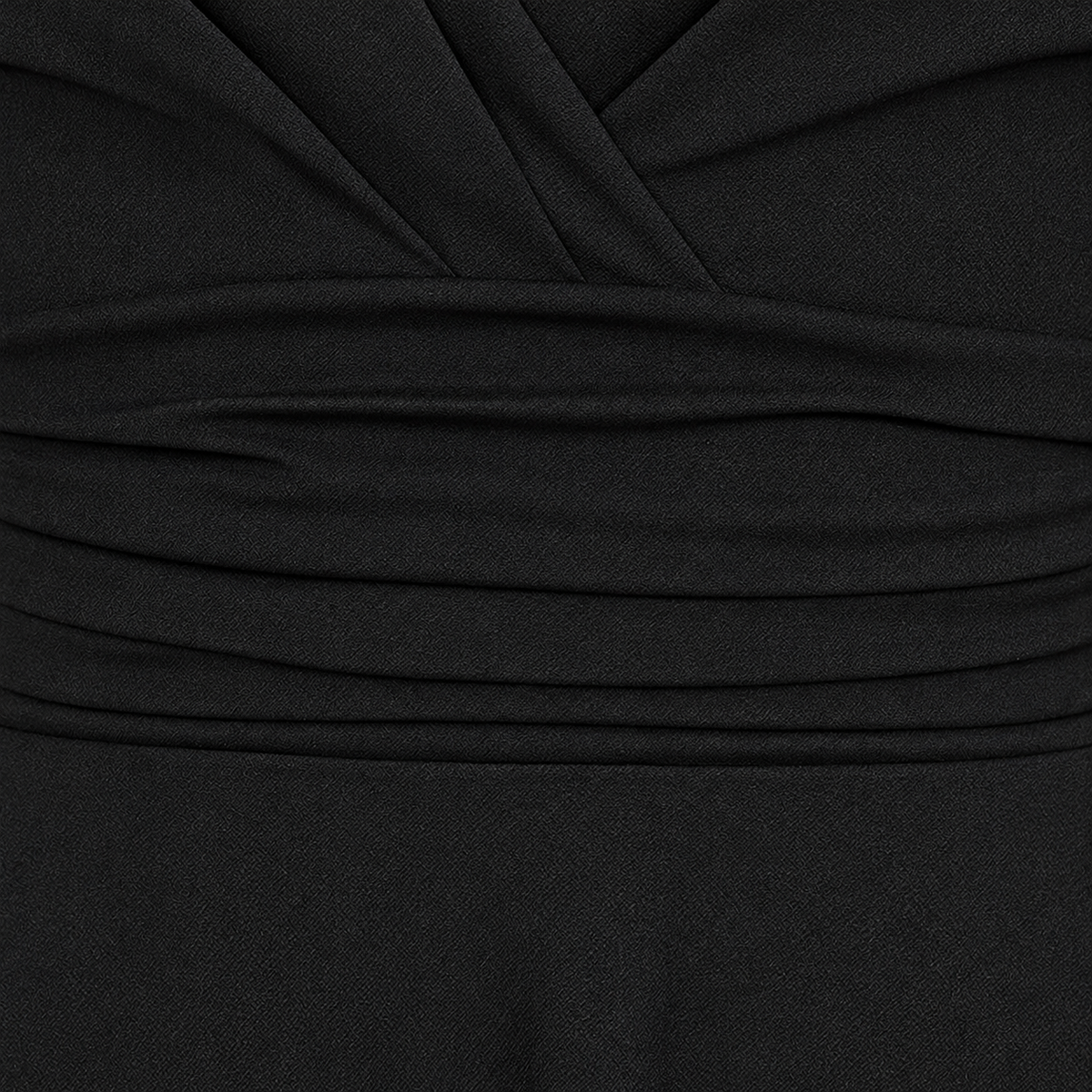 Black Deep V Neck A Line Vintage Ruched Waist 3/4 Sleeve Swing Midi Dress