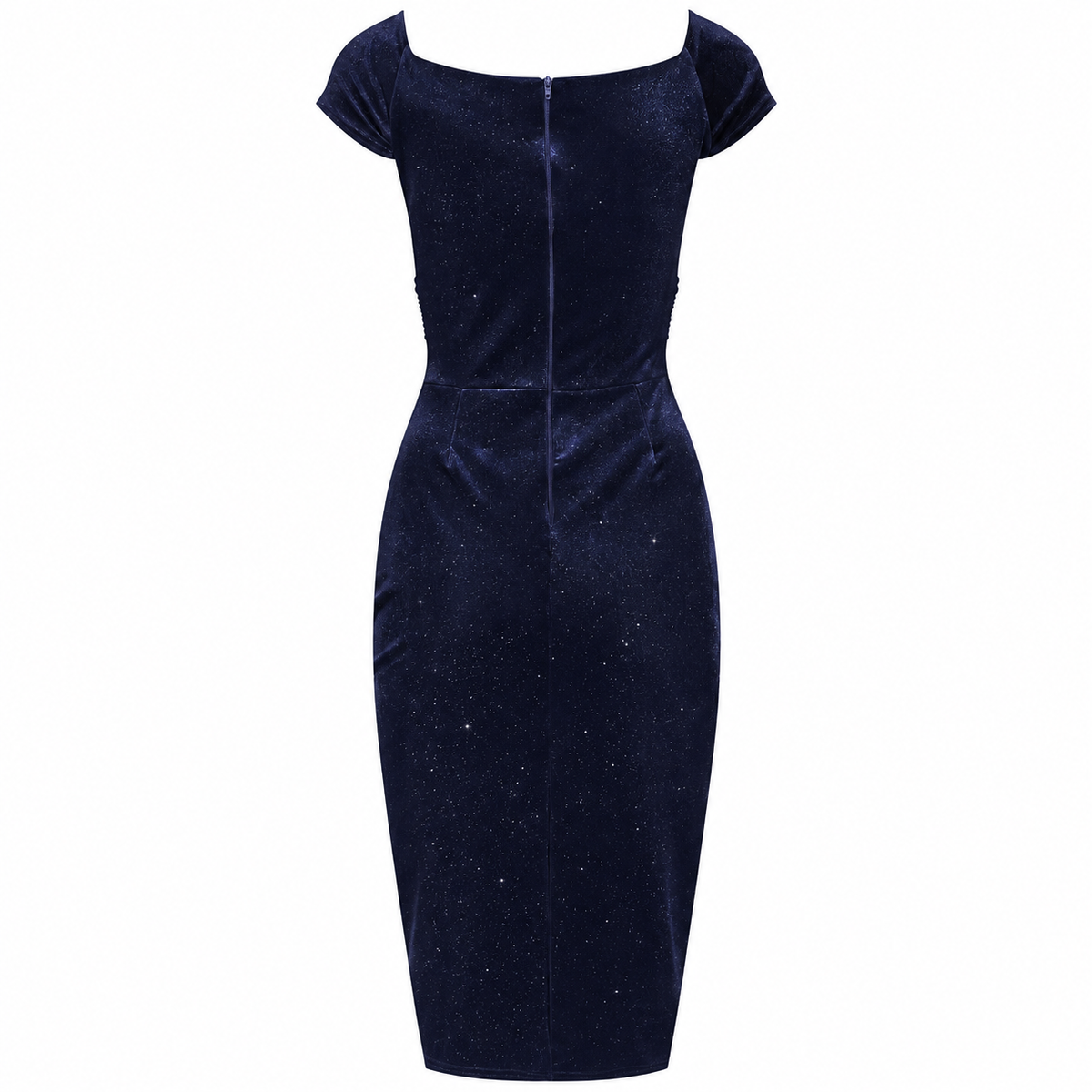 1950s Vintage Style Navy Glitter V Neck Knee Length Occasion Wiggle Dress
